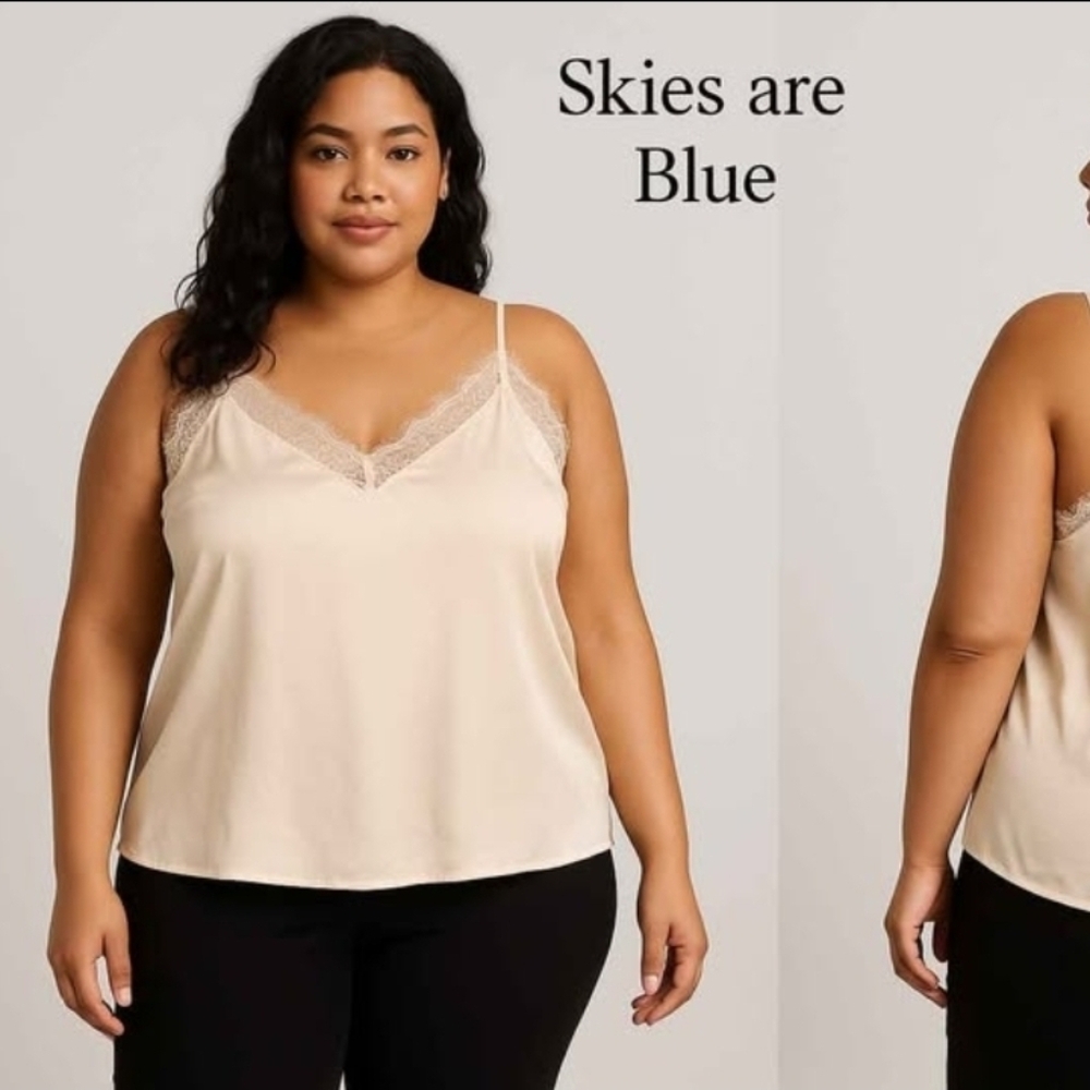 Skies Are Blue Curvy Lace Trim Camisole – Size 1X – Cream NEW Coquette Feminine